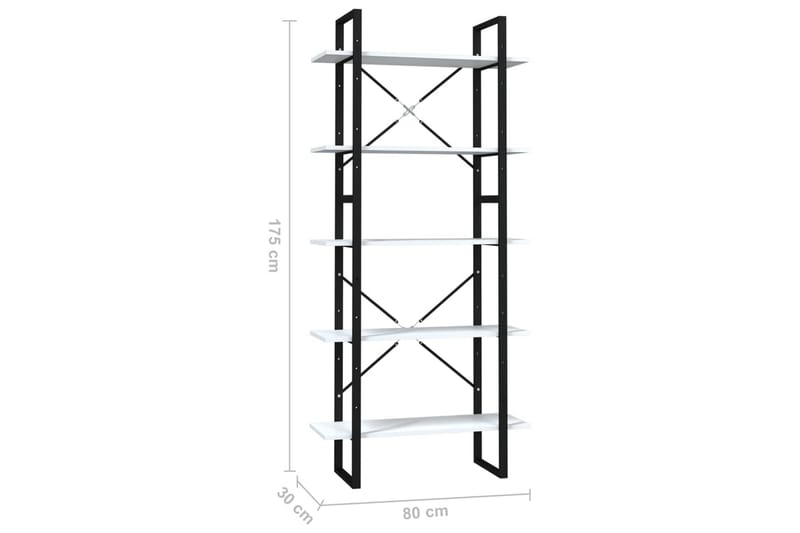 Bokhylle 5 nivåer hvit 80x30x175 cm sponplate - Hvit - Oppbevaring - Hyller - Bokhylle