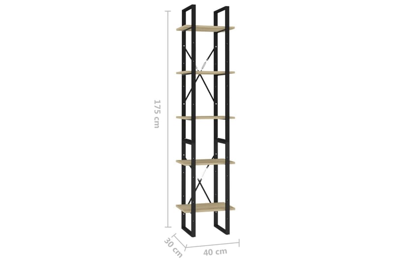 Bokhylle 5 nivåer sonoma eik 40x30x175 cm sponplate - Brun - Oppbevaring - Hyller - Bokhylle