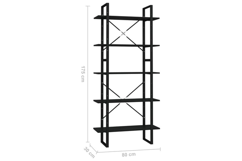 Bokhylle 5 nivåer svart 80x30x175 cm sponplate - Svart - Oppbevaring - Hyller - Bokhylle