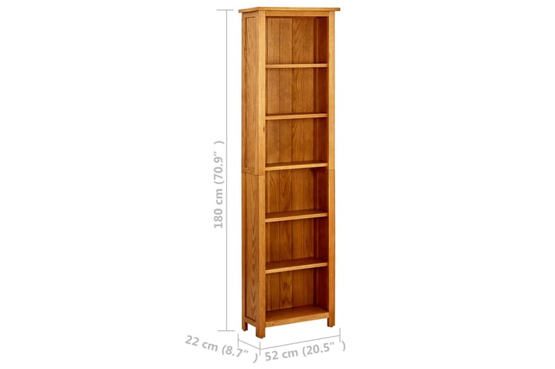 Bokhylle 6 etasjer 52x22x180 cm heltre eik - Brun - Oppbevaring - Hyller - Bokhylle