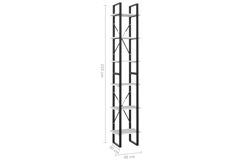 Bokhylle 6 nivåer hvit 40x30x210 cm sponplate - Hvit - Oppbevaring - Hyller - Bokhylle