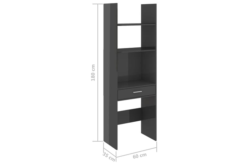 Bokhylle høyglans grå 60x35x180 cm sponplate - Grå - Oppbevaring - Hyller - Bokhylle