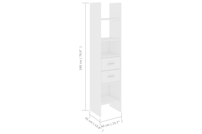 Bokhylle hvit 40x35x180 cm sponplate - Hvit - Oppbevaring - Hyller - Bokhylle