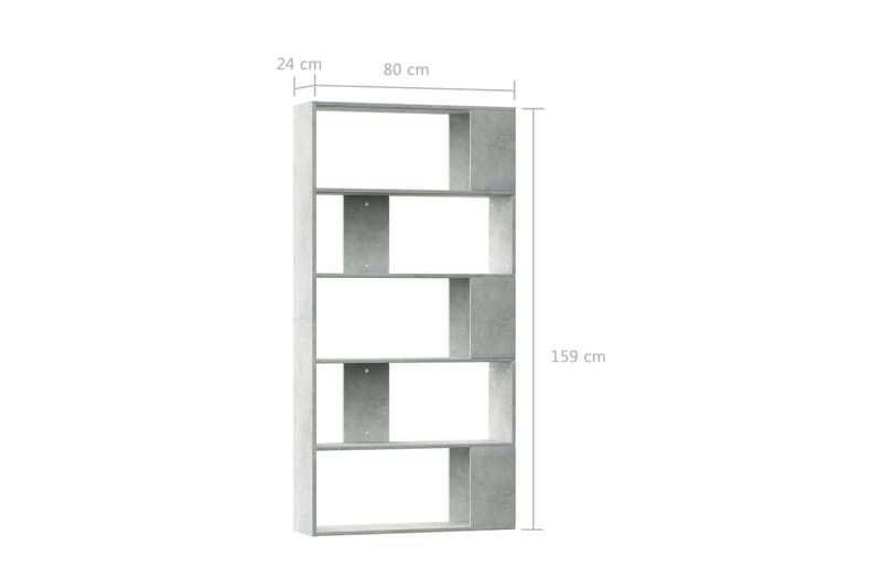 Bokhylle/Romdeler betong grå 80x24x159 cm sponplate - Grå - Oppbevaring - Hyller - Bokhylle