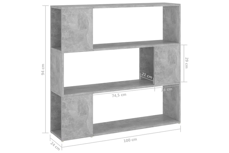 Bokhylle/romdeler betonggrå 100x24x94 cm sponplate - Grå - Oppbevaring - Hyller - Bokhylle