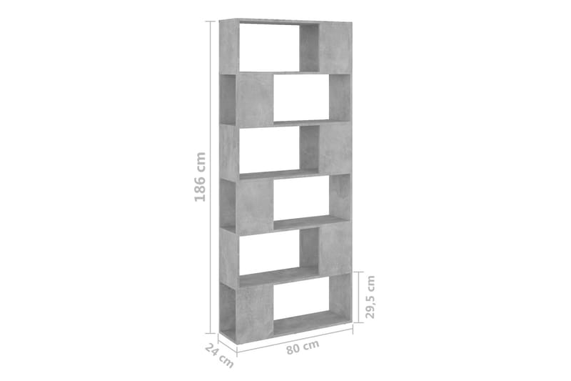 Bokhylle/romdeler betonggrå 80x24x186 cm sponplate - Grå - Oppbevaring - Hyller - Bokhylle