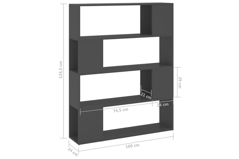 Bokhylle/romdeler grå 100x24x124 cm - Grå - Oppbevaring - Hyller - Bokhylle