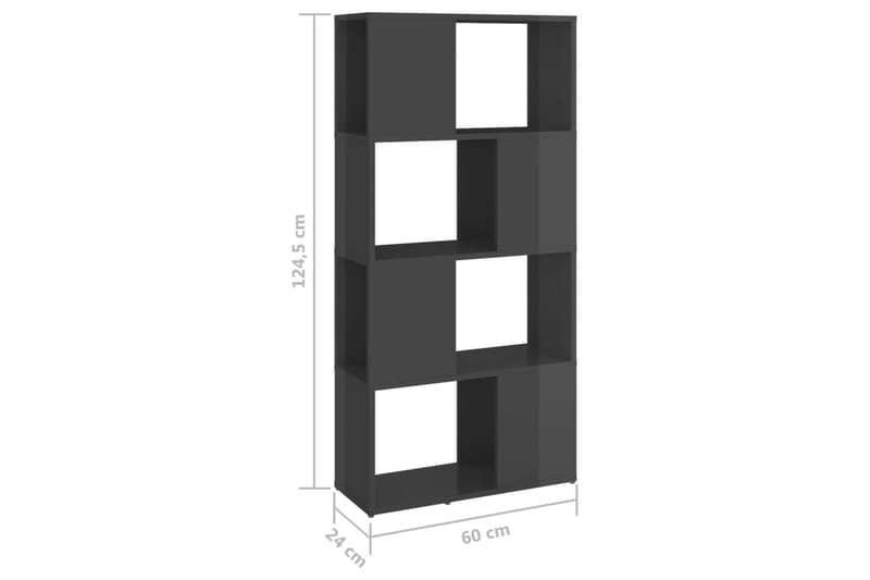 Bokhylle/Romdeler høyglans grå 60x24x124,5 cm - Grå - Oppbevaring - Hyller - Bokhylle