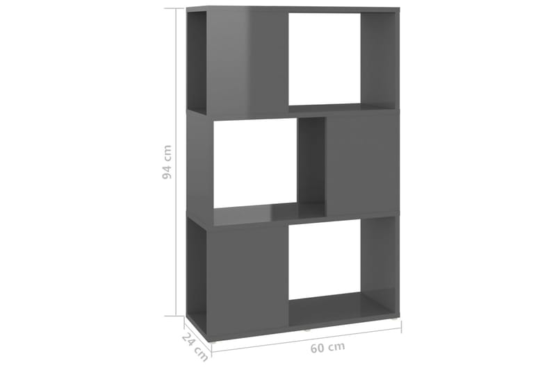 Bokhylle/Romdeler høyglans grå 60x24x94 cm sponplate - Grå - Oppbevaring - Hyller - Bokhylle