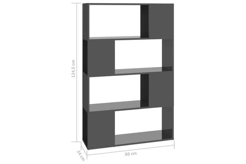 Bokhylle/Romdeler høyglans grå 80x24x124,5 cm - Grå - Oppbevaring - Hyller - Bokhylle