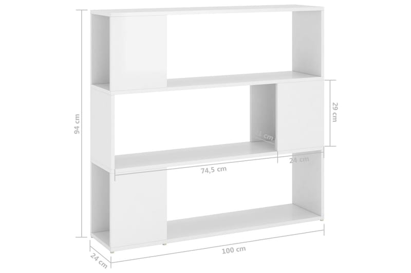 Bokhylle/romdeler høyglans hvit 100x24x94 cm sponplate - Hvit - Oppbevaring - Hyller - Bokhylle