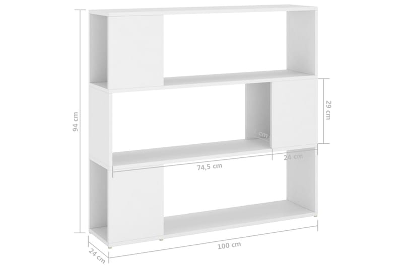 Bokhylle/romdeler hvit 100x24x94 cm sponplate - Hvit - Oppbevaring - Hyller - Bokhylle