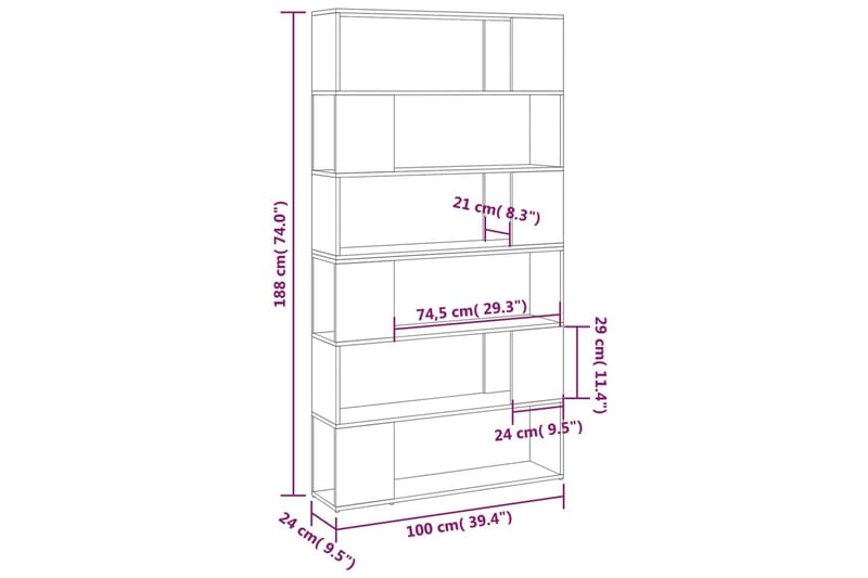 Bokhylle/romdeler sonoma eik 100x24x188 cm - Brun - Oppbevaring - Hyller - Bokhylle