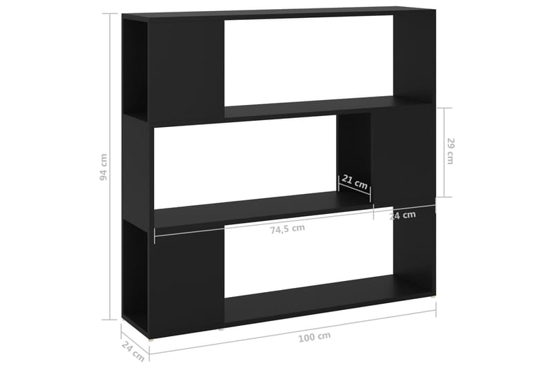 Bokhylle/romdeler svart 100x24x94 cm sponplate - Svart - Oppbevaring - Hyller - Bokhylle