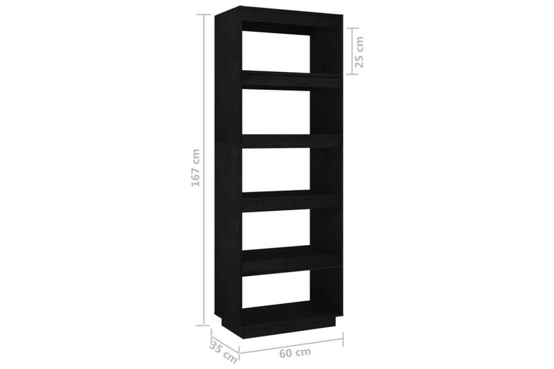 Bokhylle/romdeler svart 60x35x167 cm heltre furu - Svart - Oppbevaring - Hyller - Bokhylle