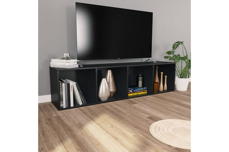 Bokhylle/TV-benk svart 36x30x143 cm sponplate - Svart - Oppbevaring - Hyller - Bokhylle