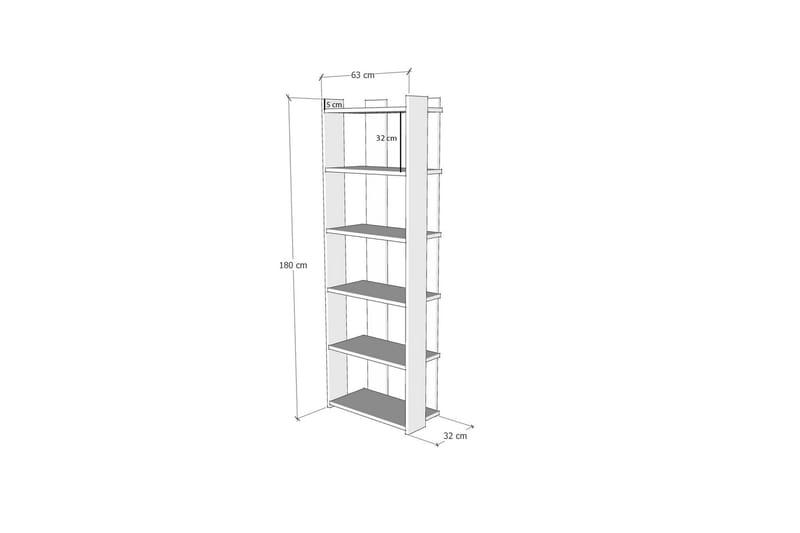 Dendabor Bokhylle 63x22 cm 5 Hyller - Antrasitt/Gul - Oppbevaring - Hyller - Bokhylle