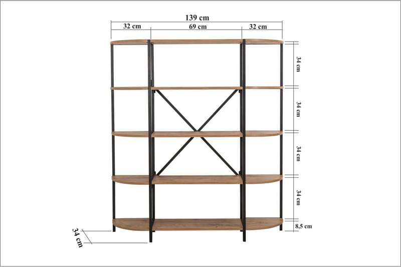 Mamni Bokhylle 139 cm - Brun/Svart - Oppbevaring - Hyller - Bokhylle