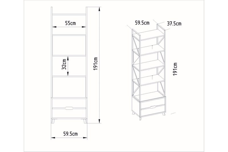 Ocotla Bokhylle 60x35 cm 5 Hyller - Hvit - Oppbevaring - Hyller - Bokhylle