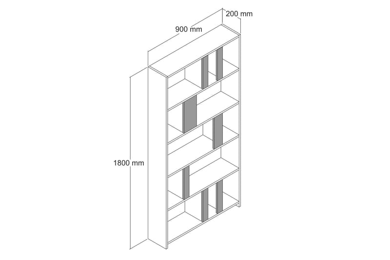 Timiza Bokhylle 90x20 cm 5 Hyller - Mørkebrun/Hvit - Oppbevaring - Hyller - Bokhylle