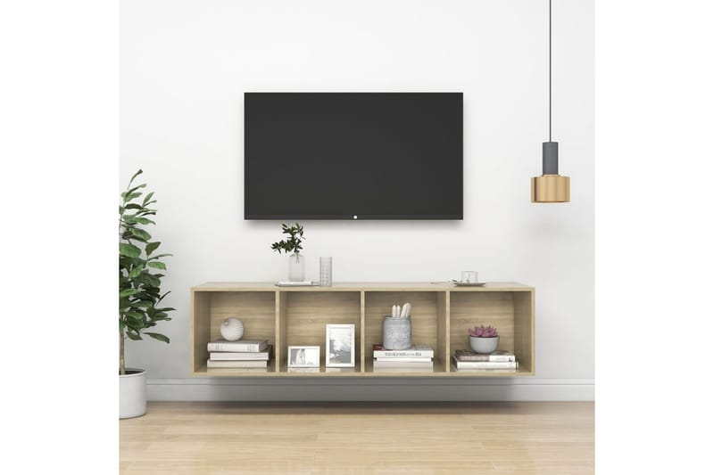 Vegghengt TV-benk sonoma eik 37x37x142,5 cm sponplate - Brun - Oppbevaring - Hyller - Bokhylle