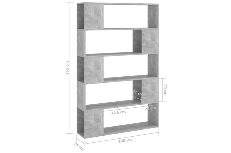 Bokhylle/romdeler betonggrå 100x24x155 cm sponplate - Grå - Oppbevaring - Hyller - Bokhylle