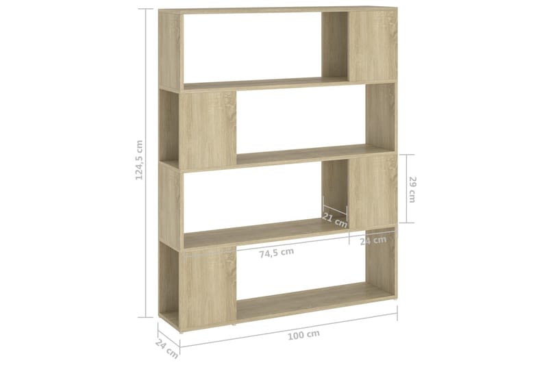 Bokhylle/romdeler sonoma eik 100x24x124 cm - Brun - Oppbevaring - Hyller - Bokhylle