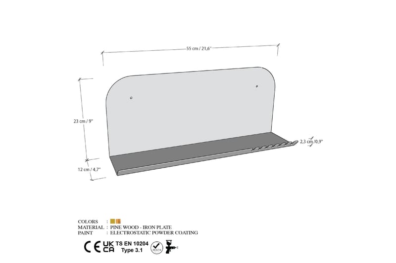 Faeryn Vegghylle 55 cm - Gull - Oppbevaring - Hyller - Vegghylle