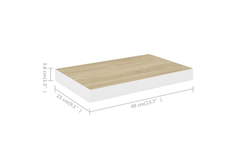 Flytende vegghyller 4 stk eik og hvit 40x23,5x3,8 cm MDF - Hvit - Oppbevaring - Hyller - Vegghylle