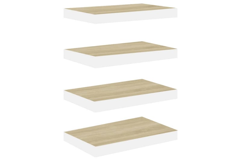 Flytende vegghyller 4 stk eik og hvit 40x23,5x3,8 cm MDF - Hvit - Oppbevaring - Hyller - Vegghylle