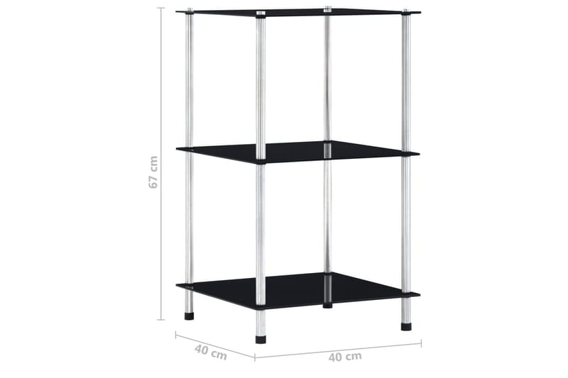 Hylle 3 etasjer svart 40x40x67 cm herdet glass - Oppbevaring - Hyller