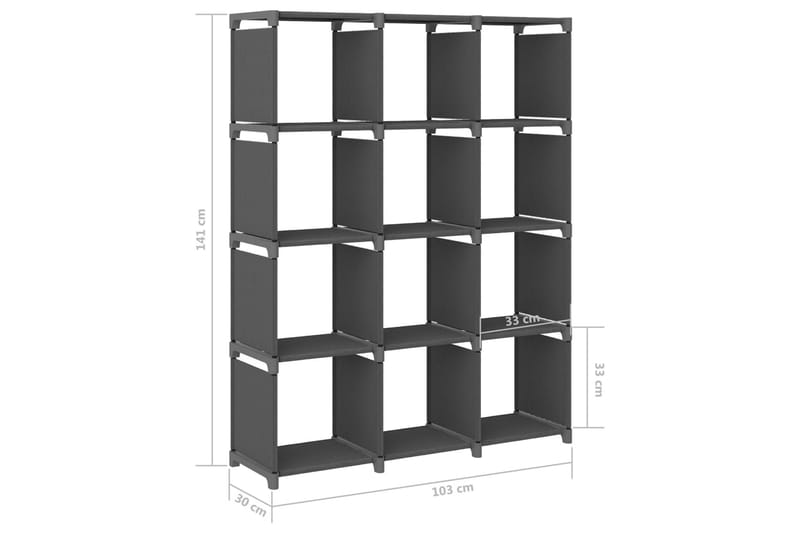 Displayhylle med 12 kuber grå 103x30x141 cm stoff - Grå - Oppbevaring - Hyller - Hyllesystem