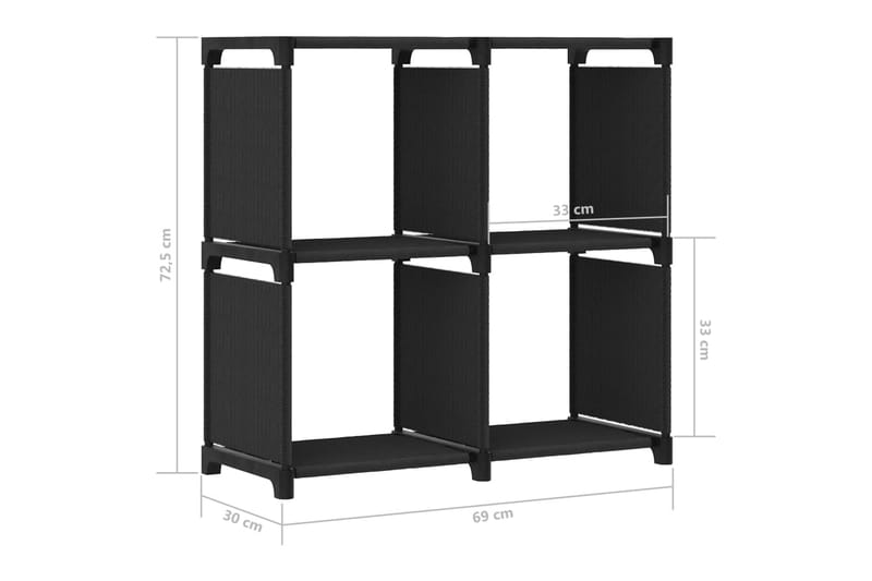 Displayhylle med 4 kuber svart 69x30x72,5 cm stoff - Svart - Oppbevaring - Hyller - Hyllesystem