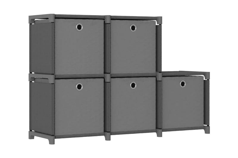 Displayhylle med 5 kuber og bokser grå 103x30x72,5 cm stoff - Grå - Oppbevaring - Hyller - Hyllesystem