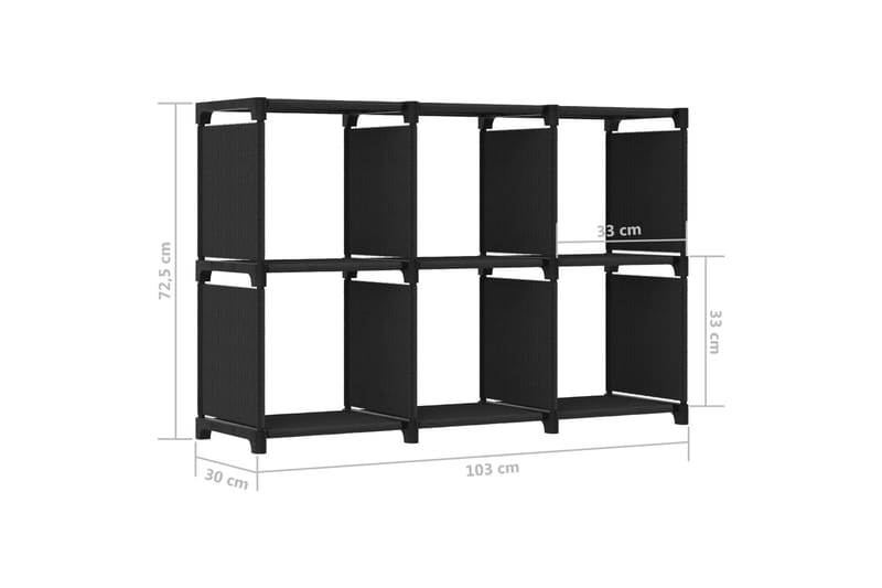 Displayhylle med 6 kuber svart 103x30x72,5 cm stoff - Svart - Oppbevaring - Hyller - Hyllesystem