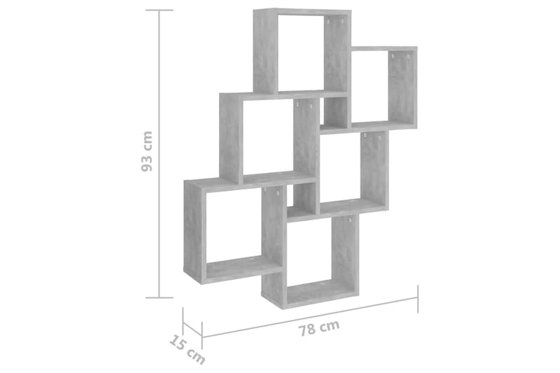 Kubeformet vegghylle betonggrå 78x15x93 cm sponplate - Grå - Oppbevaring - Hyller - Vegghylle