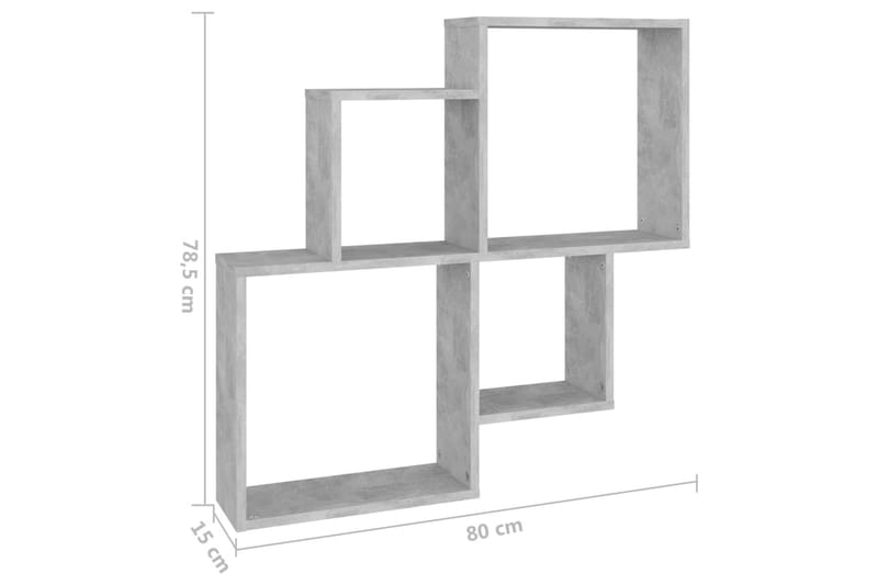 Kubeformet vegghylle betonggrå 80x15x78,5 cm sponplate - Grå - Oppbevaring - Hyller - Vegghylle