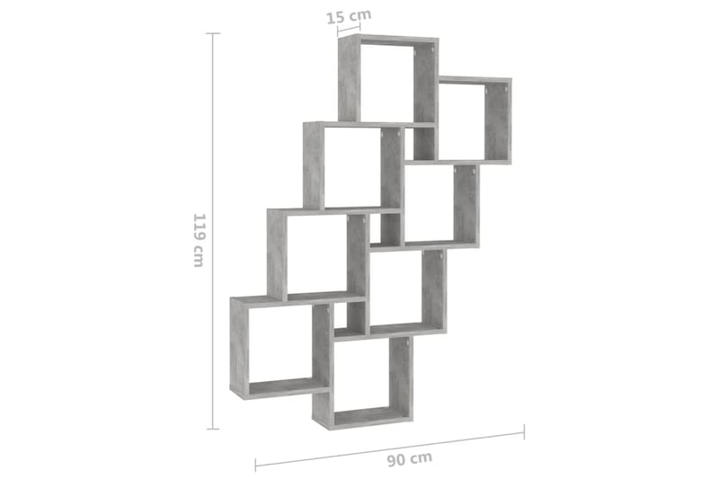 Kubeformet vegghylle betonggrå 90x15x119 cm sponplate - Grå - Oppbevaring - Hyller - Vegghylle