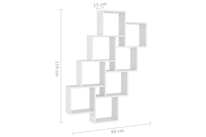 Kubeformet vegghylle hvit 90x15x119 cm sponplate - Hvit - Oppbevaring - Hyller - Vegghylle