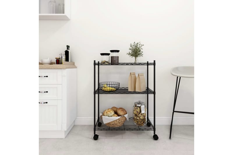 Oppbevaringshylle 3 etasjer med hjul 60x35x81 cm 150 kg - Svart - Oppbevaring - Hyller - Vegghylle