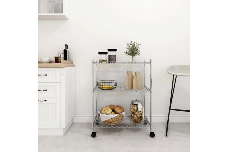 Oppbevaringshylle 3 etasjer med hjul 60x35x81 cm krom 150 kg - Silver - Oppbevaring - Hyller - Hyllesystem