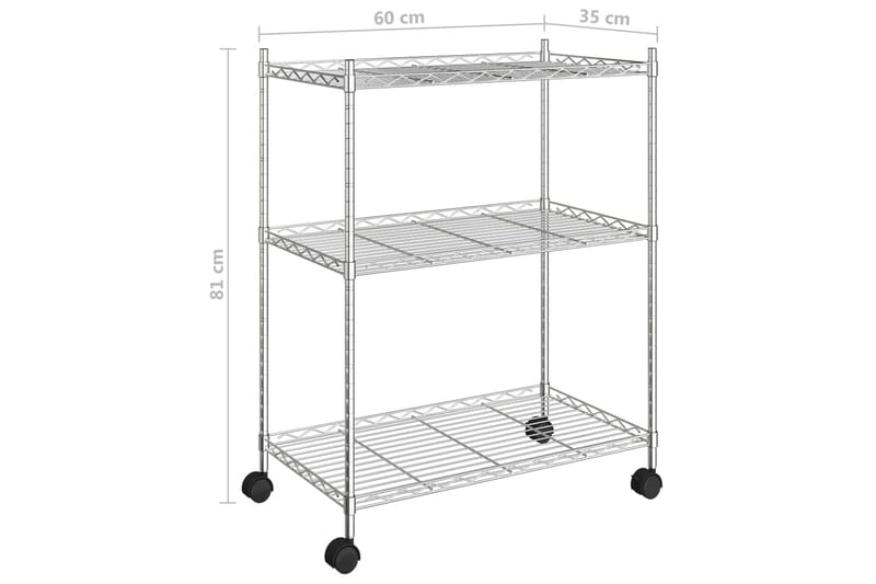 Oppbevaringshylle 3 etasjer med hjul 60x35x81 cm krom 150 kg - Silver - Oppbevaring - Hyller - Hyllesystem