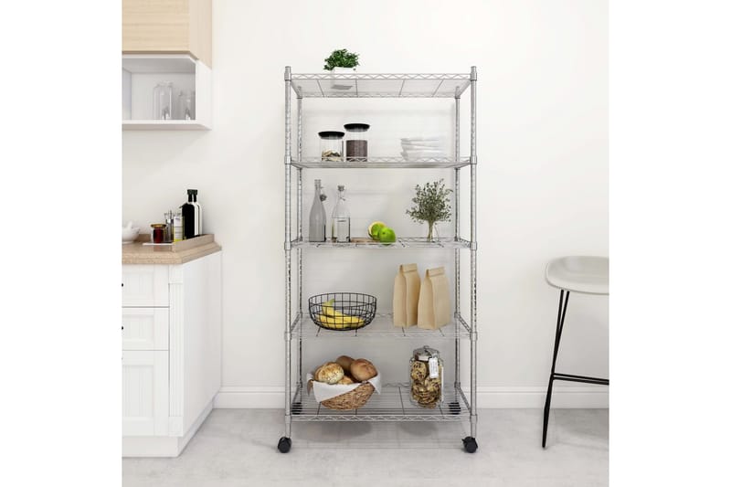 Oppbevaringshylle 5 etasjer med hjul 75x35x155cm krom 250 kg - Silver - Oppbevaring - Hyller - Vegghylle