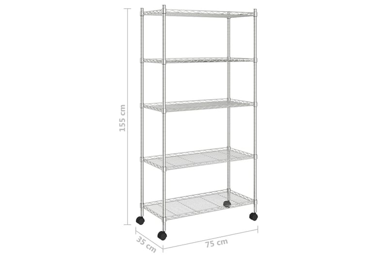 Oppbevaringshylle 5 etasjer med hjul 75x35x155cm krom 250 kg - Silver - Oppbevaring - Hyller - Vegghylle