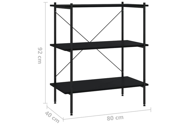 3-etasjers hylleenhet svart 80x40x92 cm - Svart - Oppbevaring - Hyller - Oppbevaringshylle - Lagerhylle