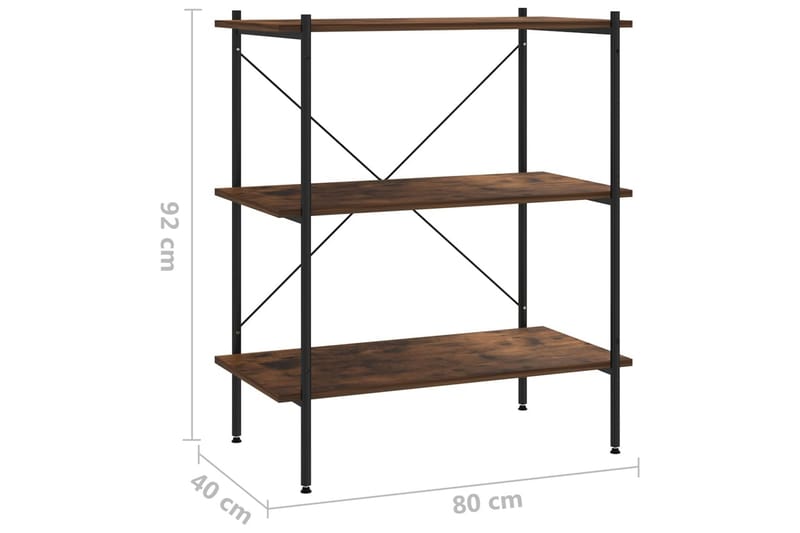 3-etasjers hylleenhet svart og mørkt tre 80x40x92 cm - Svart - Oppbevaring - Hyller - Oppbevaringshylle - Lagerhylle