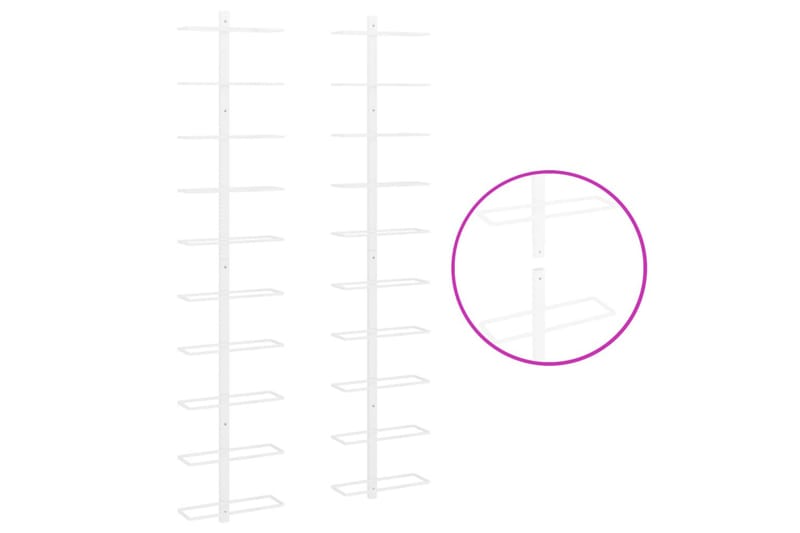 Veggmontert vinstativ for 10 flasker 2 stk hvit metall - Hvit - Oppbevaring - Hyller - Oppbevaringshylle - Vinstativ & vinhylle