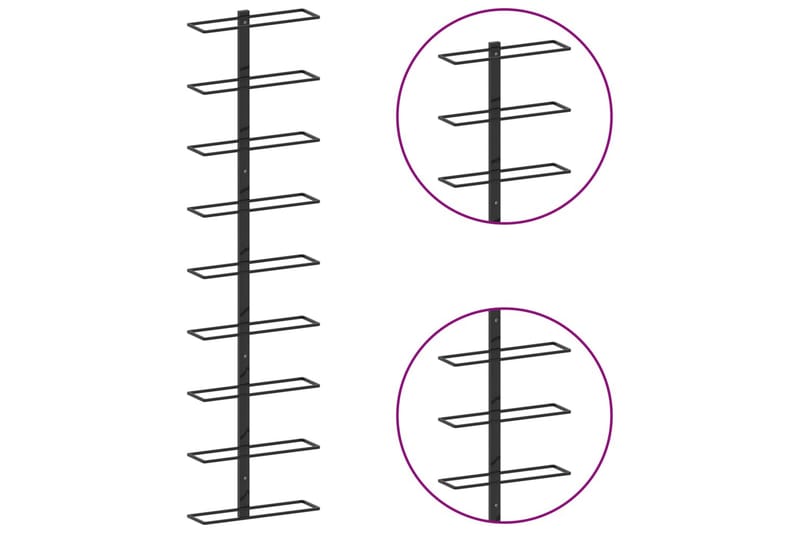 Veggmontert vinstativ for 9 flasker svart jern - Oppbevaring - Hyller - Oppbevaringshylle - Vinstativ & vinhylle