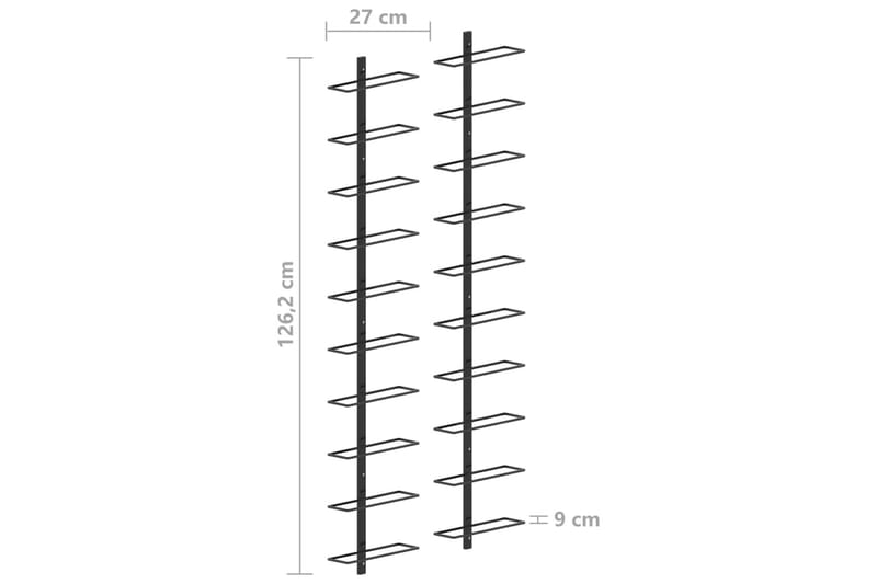 Veggmonterte vinstativer for 20 flasker 2 stk svart metall - Oppbevaring - Hyller - Oppbevaringshylle - Vinstativ & vinhylle