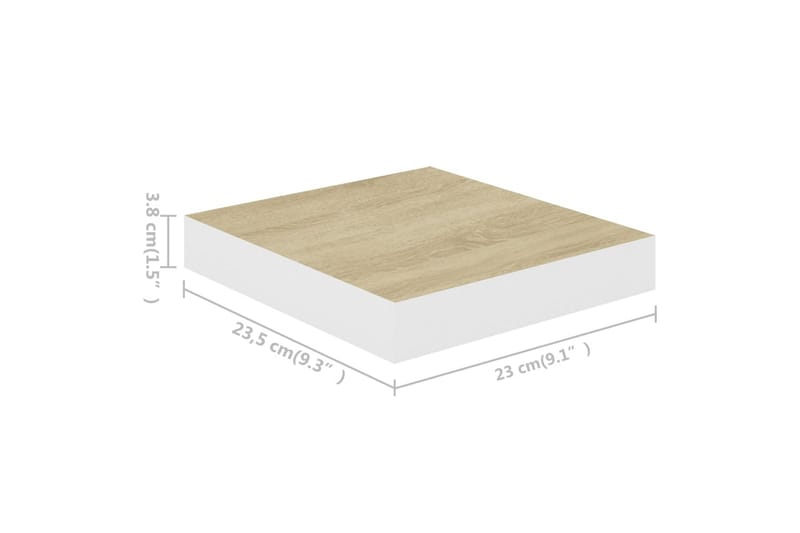 Flytende vegghylle eik og hvit 23x23,5x3,8 cm MDF - Hvit - Oppbevaring - Hyller - Vegghylle